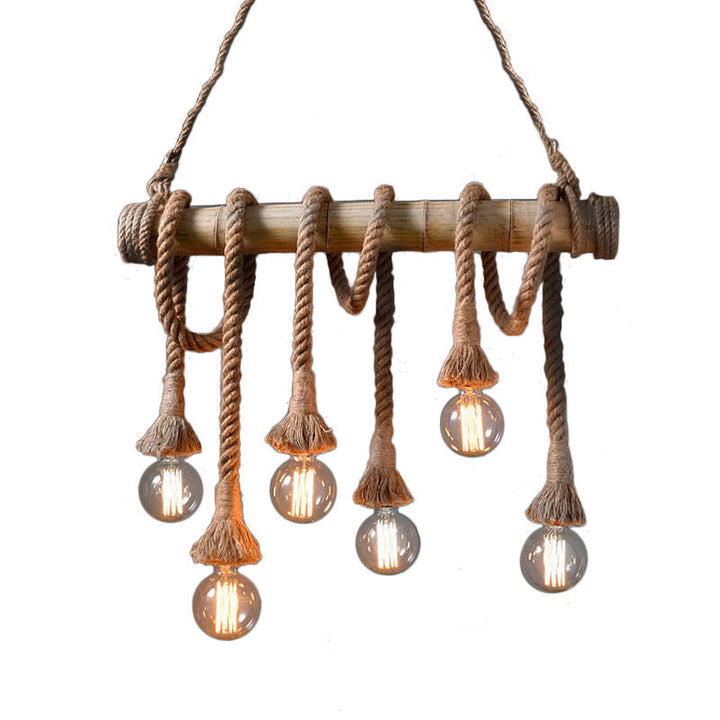 Industribambu - Regulowana Lampa Sufitowa z Bambusa i Regulowanym Sznurem