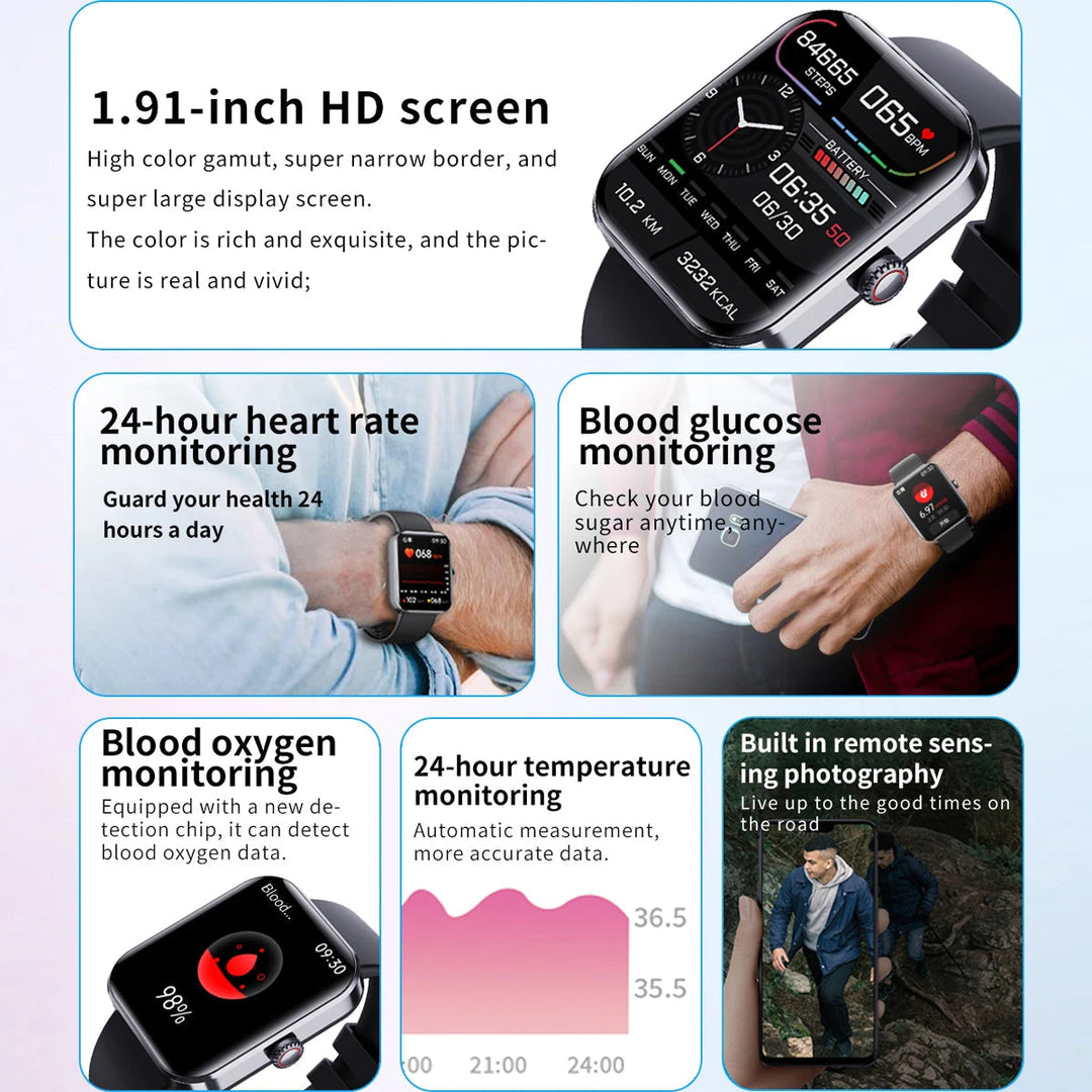 Pomiar glukozy we krwi Smartwatch | Inteligentny zegarek do nieinwazyjnego testowania glukozy we krwi