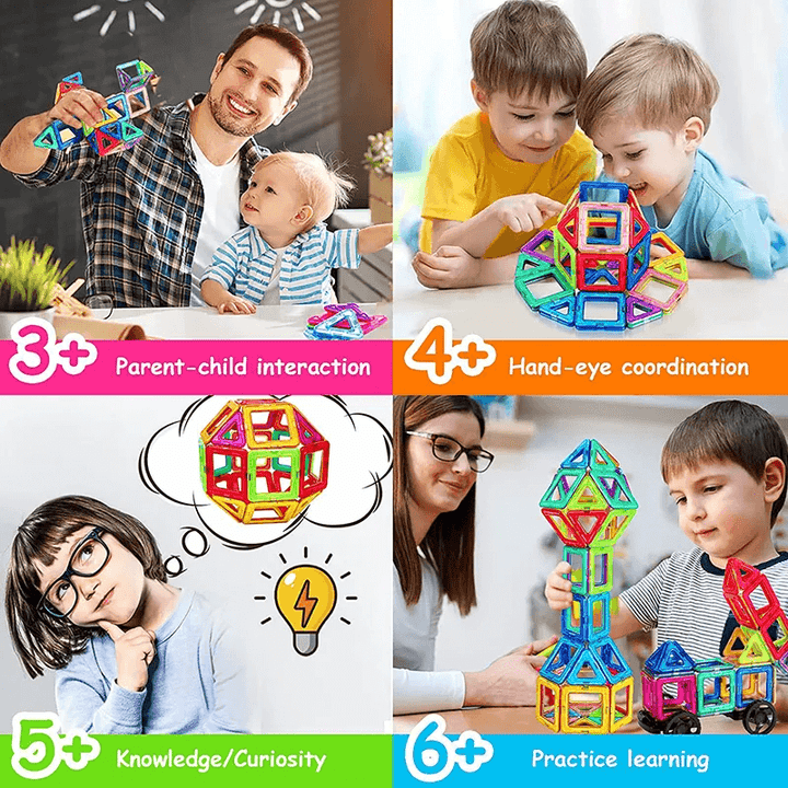 Magnetyczne Klocki - Montessori Zestaw Magnetyczny do Kreatywnej Zabawy, Budowy i Nauki, Idealne Edukacyjne Zabawki dla Dzieci