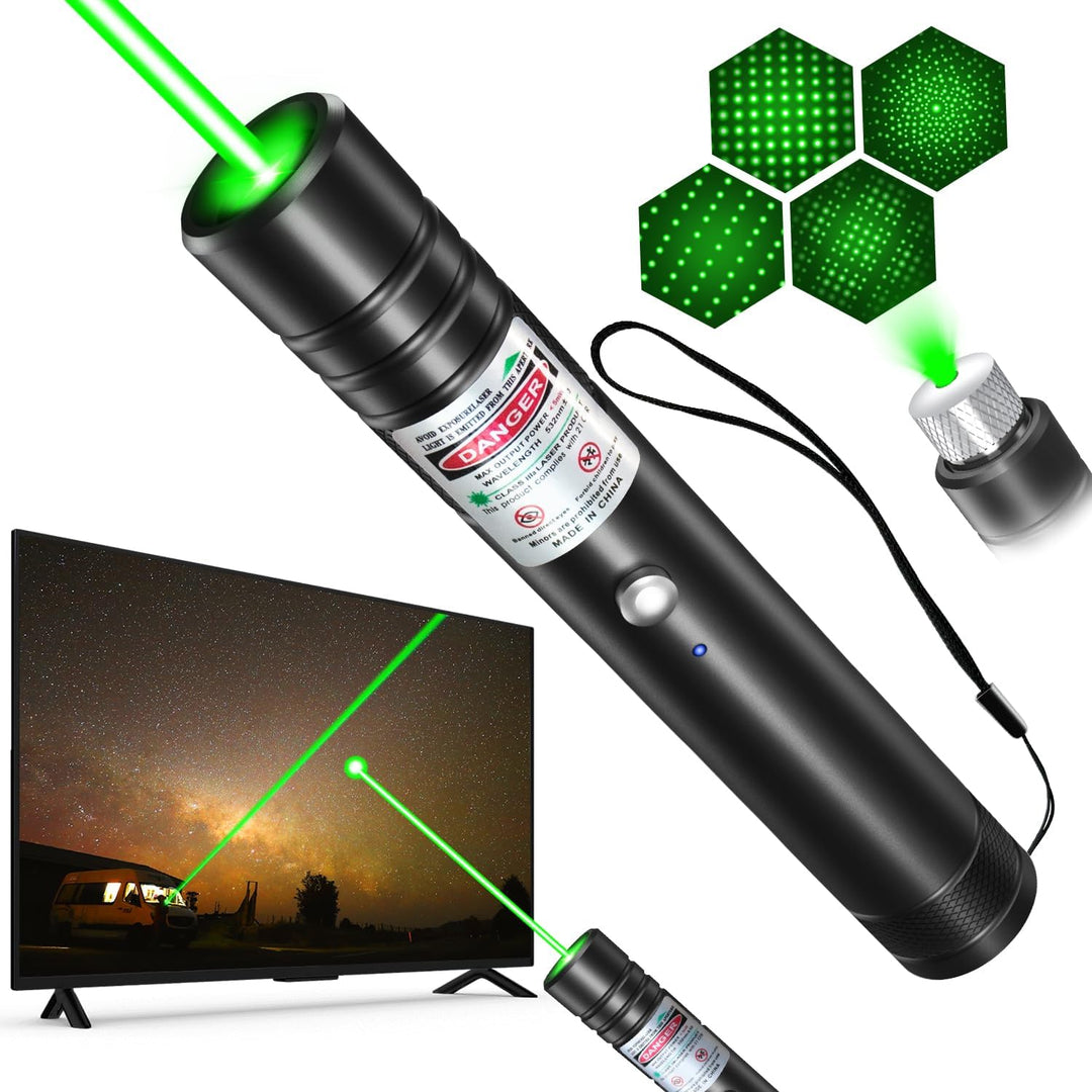Laserowy wskaźnik zielony z funkcją ładowania, metalowa latarka na zewnątrz