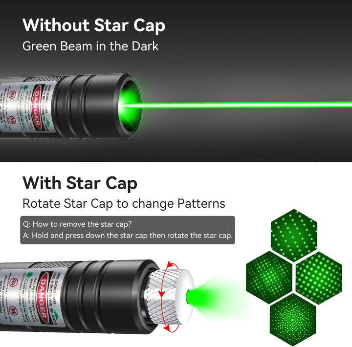 Laserowy wskaźnik zielony z funkcją ładowania, metalowa latarka na zewnątrz