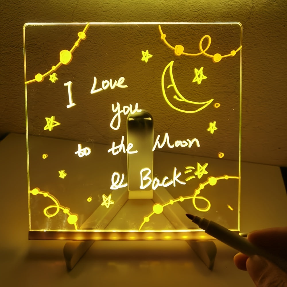 RoyaleGlow USB LED Tablica Notatowa z 12 Kredkami Kolorowymi - Świecąca Tablica do Wiadomości do Biura i Domu