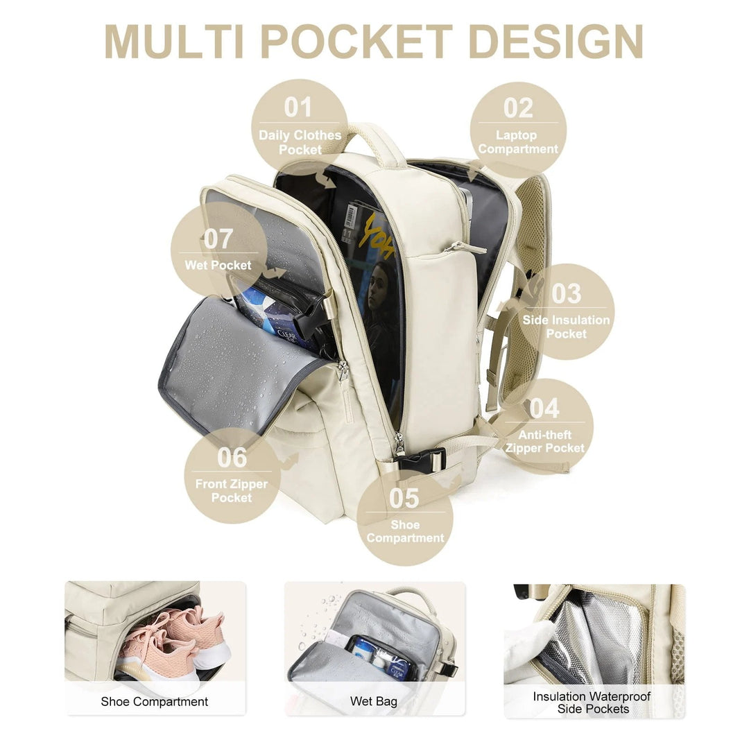 Carvallo Damski Plecak Turystyczny 35 L | Wodoodporny &amp; z portem USB | Ochrona przed kradzieżą &amp; Komora na buty | Do Wędrówek, Codziennych Użycia &amp; Podróży