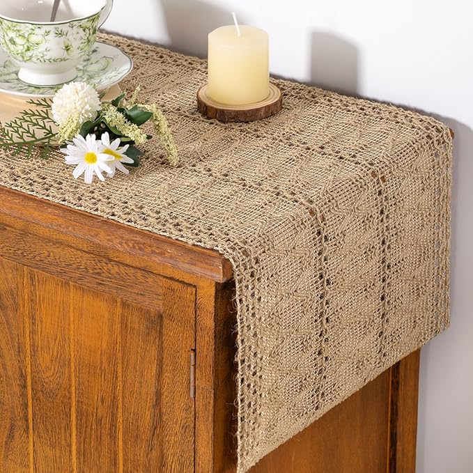 Boho Makrama Bieżnik – Rustykalna dekoracja z bawełny i lnu z frędzlami