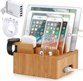 Stacja ładująca Carvallo ChargeDock z bambusa | 5-portowa USB & Organizer | Dla smartfona, tabletu & smartwatcha | W zestawie z kablem
