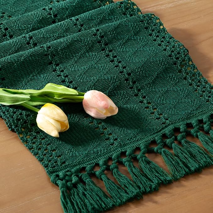 Boho Makrama Bieżnik – Rustykalna dekoracja z bawełny i lnu z frędzlami