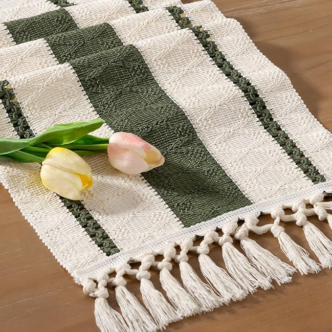 Boho Makrama Bieżnik – Rustykalna dekoracja z bawełny i lnu z frędzlami