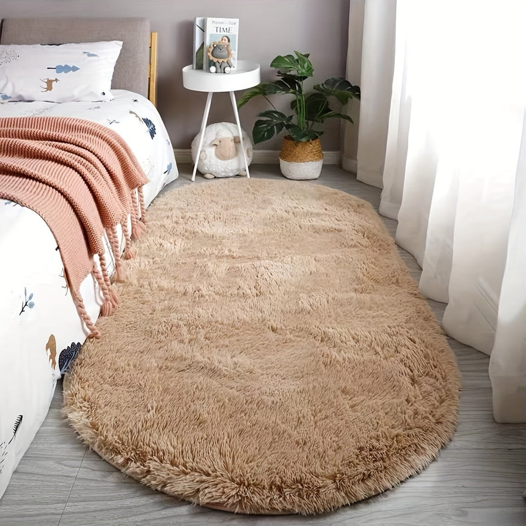 Owalny Dywan Pluszowy – Miękki i stylowy dywan do sypialni i dekoracji salonu