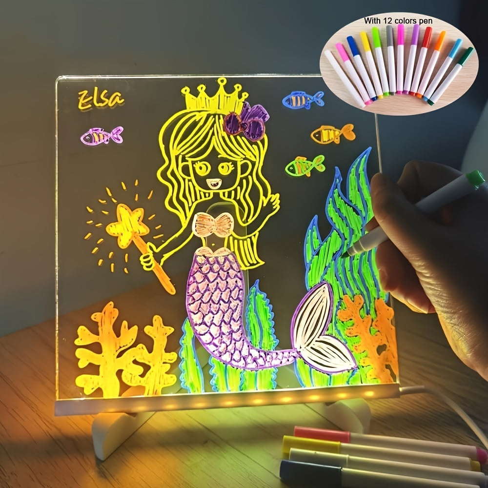 RoyaleGlow USB LED Tablica Notatowa z 12 Kredkami Kolorowymi - Świecąca Tablica do Wiadomości do Biura i Domu