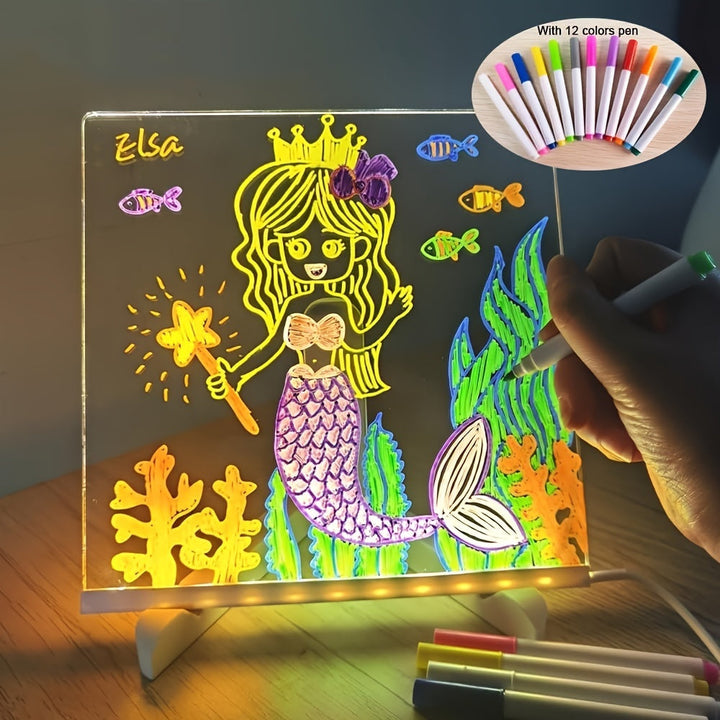 RoyaleGlow USB LED Tablica Notatowa z 12 Kredkami Kolorowymi - Świecąca Tablica do Wiadomości do Biura i Domu