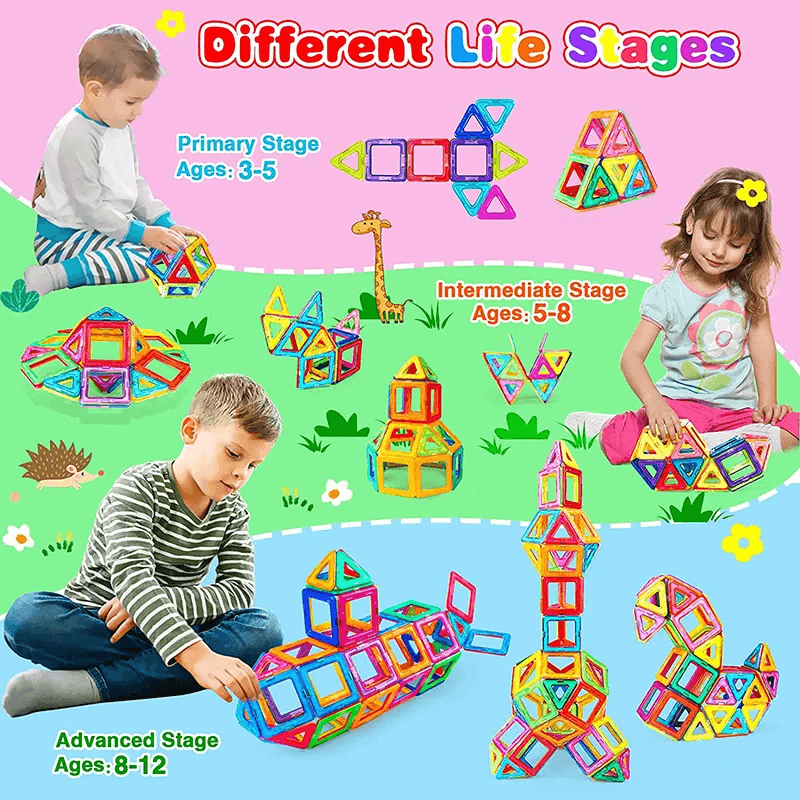 Magnetyczne Klocki - Montessori Zestaw Magnetyczny do Kreatywnej Zabawy, Budowy i Nauki, Idealne Edukacyjne Zabawki dla Dzieci