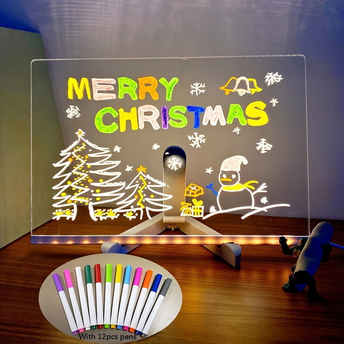 RoyaleGlow USB LED Tablica Notatowa z 12 Kredkami Kolorowymi - Świecąca Tablica do Wiadomości do Biura i Domu