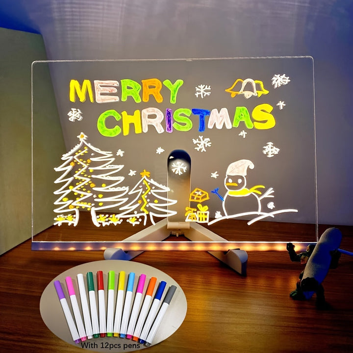 RoyaleGlow USB LED Tablica Notatowa z 12 Kredkami Kolorowymi - Świecąca Tablica do Wiadomości do Biura i Domu