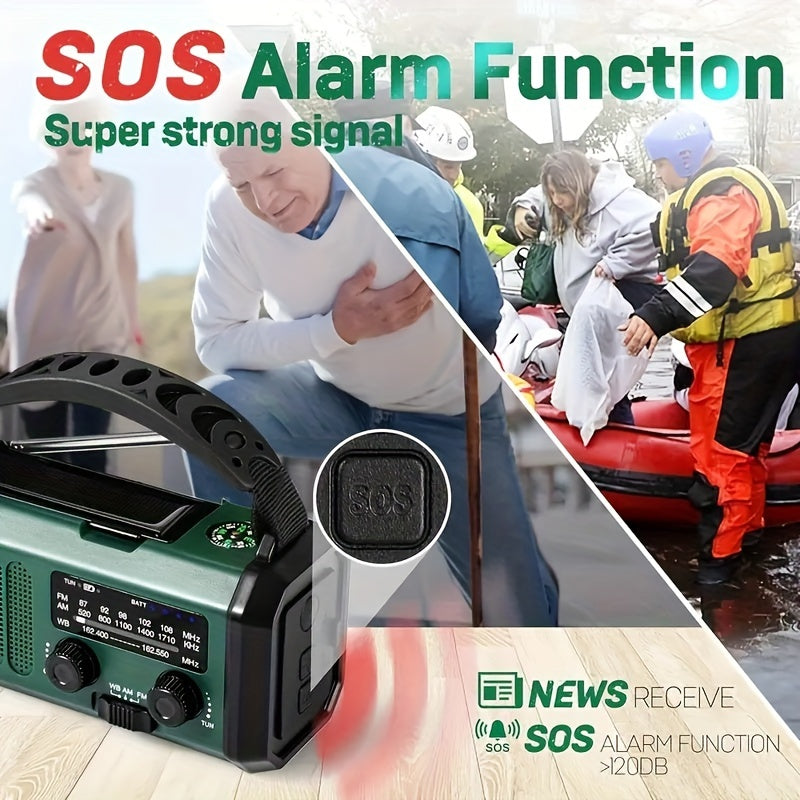 Carvallo X10 Radio awaryjne z powerbankiem 10.000 mAh | Słońce, korba i USB-C | Lampa LED, alarm SOS i kompas | AM/FM/NOAA
