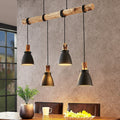 Lampa wisząca z rustykalnego drewna i czarnego metalu