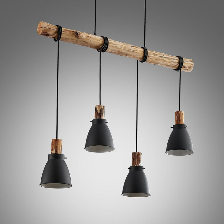 Lampa wisząca z rustykalnego drewna i czarnego metalu