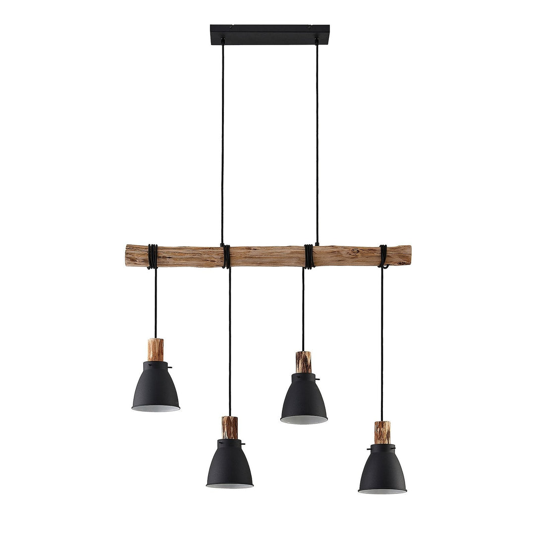 Lampa wisząca z rustykalnego drewna i czarnego metalu