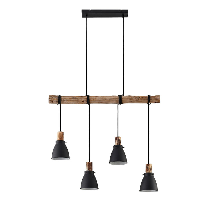 Lampa wisząca z rustykalnego drewna i czarnego metalu