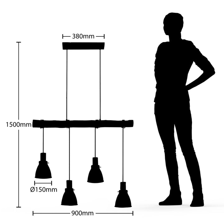 Lampa wisząca z rustykalnego drewna i czarnego metalu