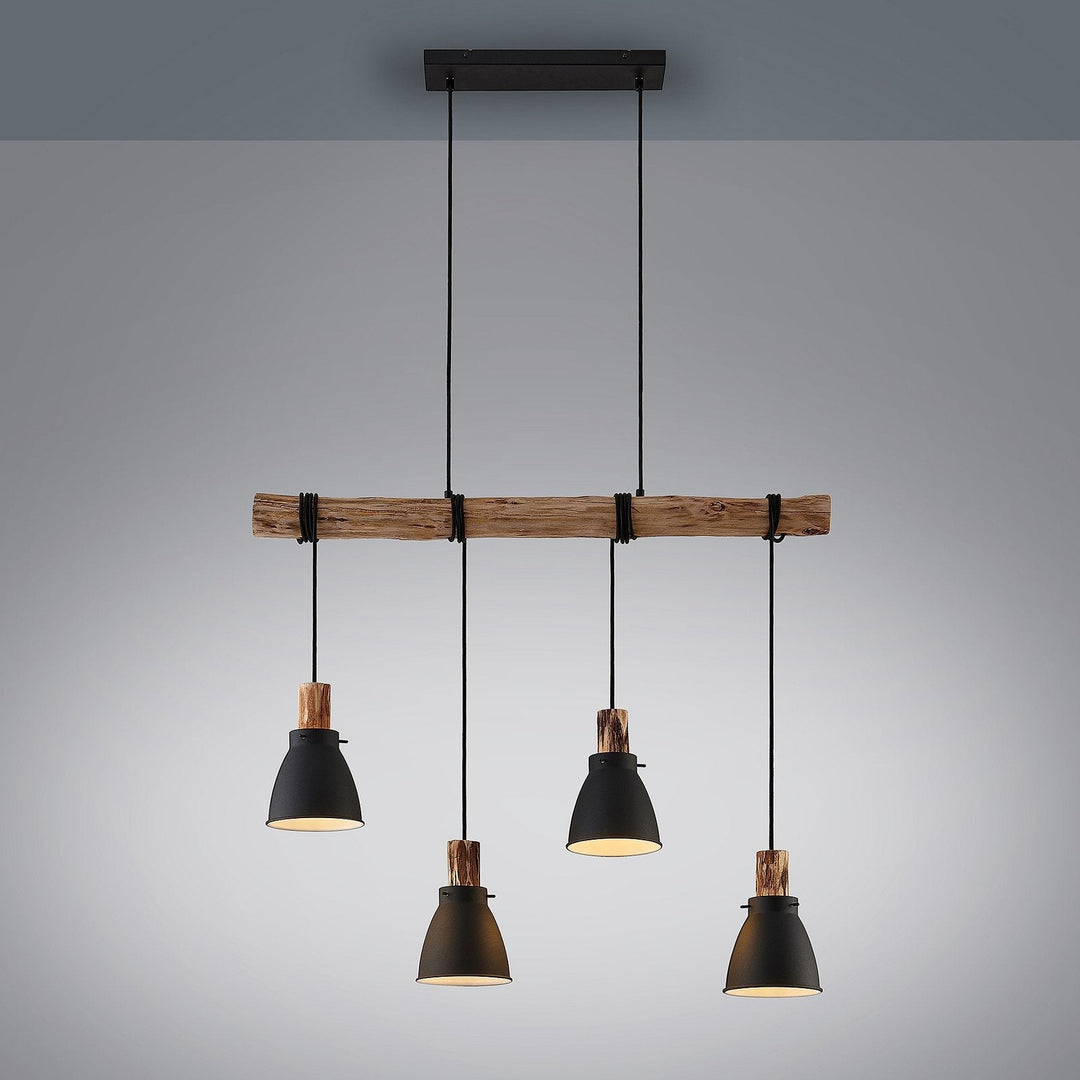 Lampa wisząca z rustykalnego drewna i czarnego metalu