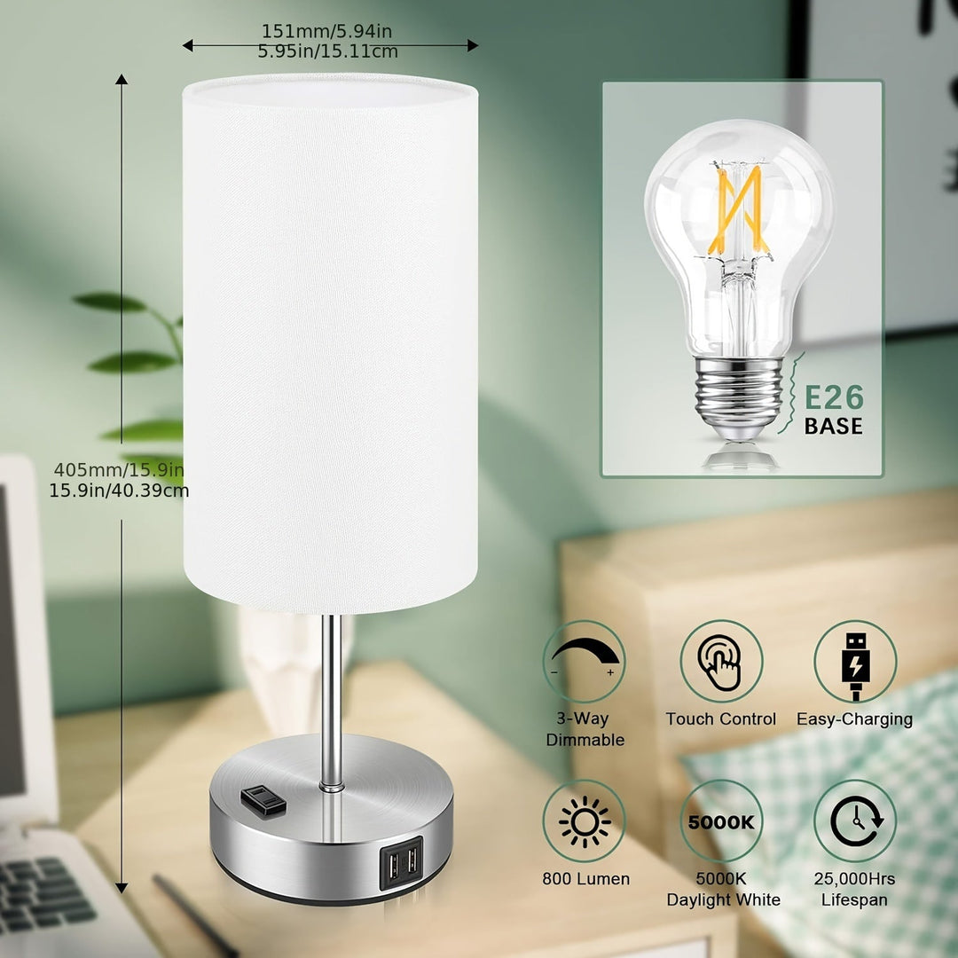 Lumora Stolik Nocny z Lampą Ładowania – Lampa Nocna LED z Dotykowym Sterowaniem i Portem USB