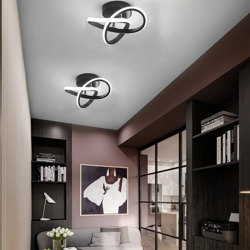 Lampa sufitowa z LED Czarna metalowa rama