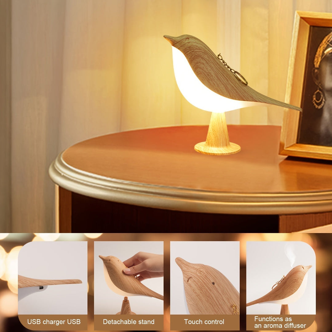 Lampa LED w Kształcie Ptaka z Aromadiffuzorem – Ładowana przez USB Nocna Lampa i Lampa do Czytania z 3 Temperaturowymi Barwami