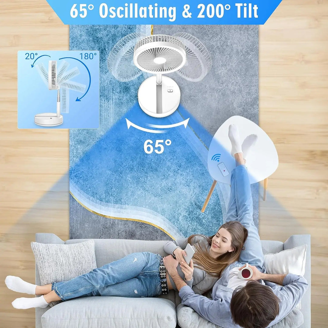 Wentylator podłogowy 7200mAh z możliwością ładowania, składany, z pilotem i 4 prędkościami