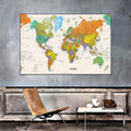 Duża Mapa Świata Plakat na Płótnie – 225x150cm Dekoracja Ścienna