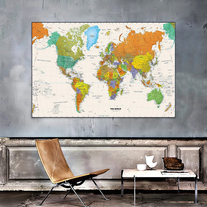 Duża Mapa Świata Plakat na Płótnie – 225x150cm Dekoracja Ścienna