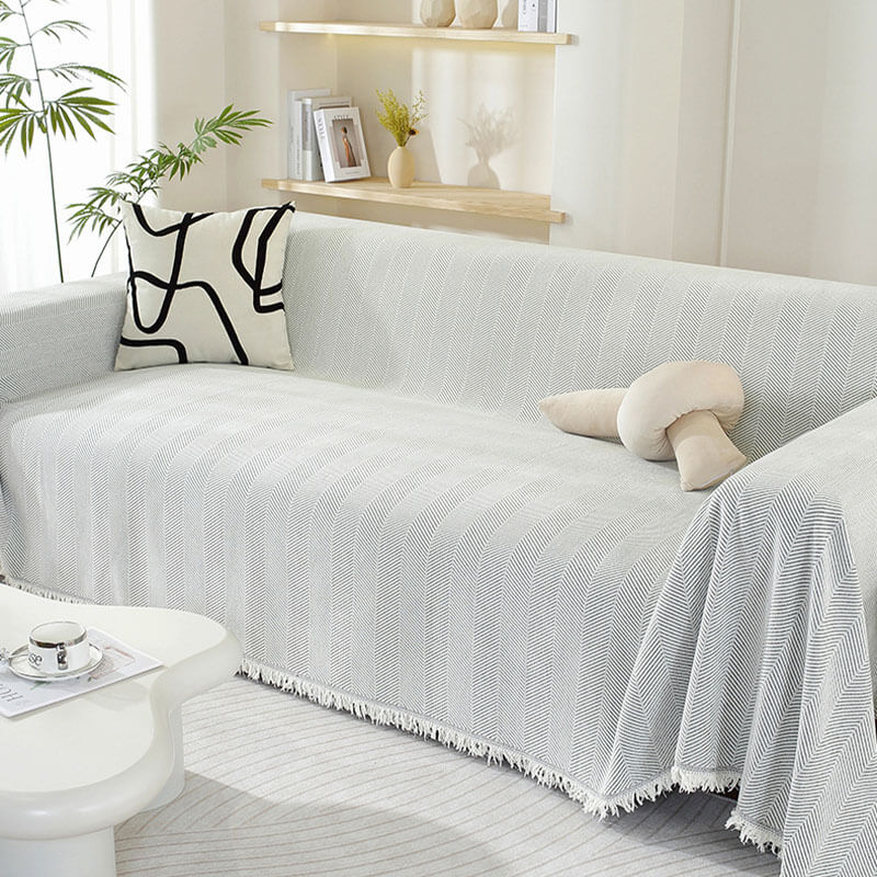 CozyWeave Pokrowiec na Sofę z Chenille – Elegancki Wzór w Rybi Ogon z Dekoracyjnymi Frędzlami