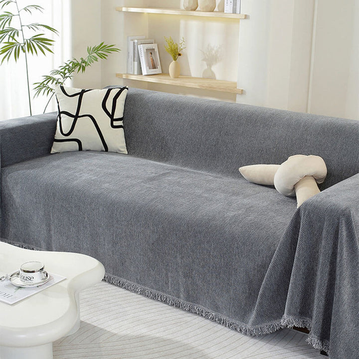 Pokrowiec z Chenille w Wzór Herringbone z Frędzlami Styl Przytulny