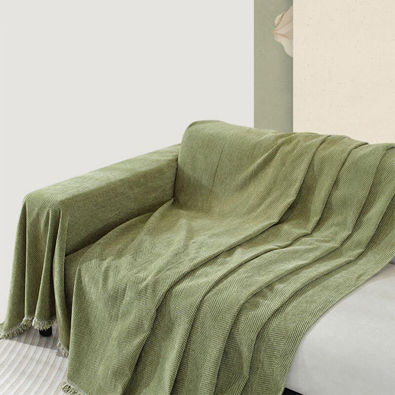 CozyWeave Pokrowiec na Sofę z Chenille – Elegancki Wzór w Rybi Ogon z Dekoracyjnymi Frędzlami