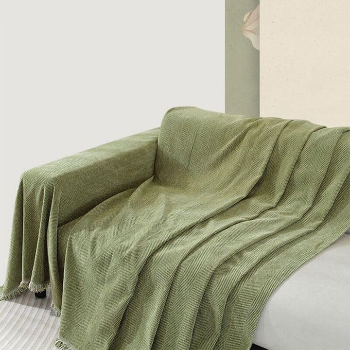 CozyWeave Pokrowiec na Sofę z Chenille – Elegancki Wzór w Rybi Ogon z Dekoracyjnymi Frędzlami