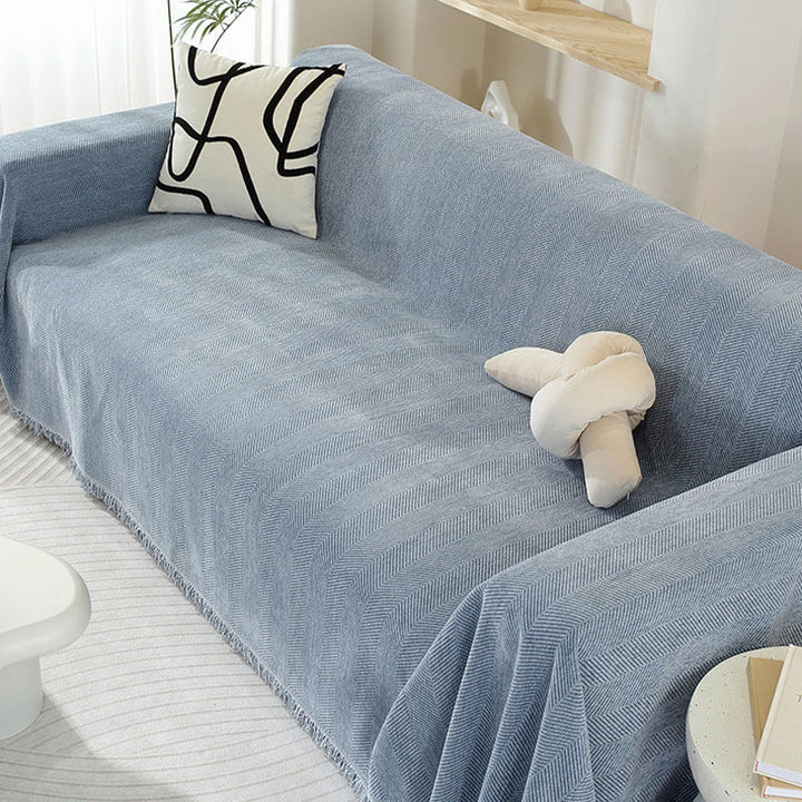 CozyWeave Pokrowiec na Sofę z Chenille – Elegancki Wzór w Rybi Ogon z Dekoracyjnymi Frędzlami
