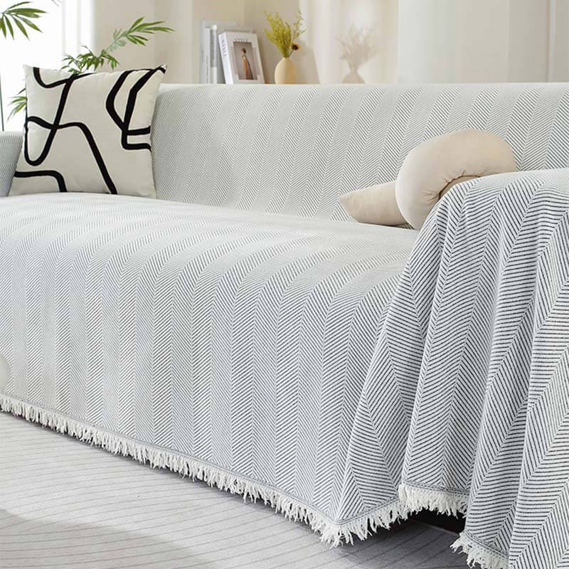 CozyWeave Pokrowiec na Sofę z Chenille – Elegancki Wzór w Rybi Ogon z Dekoracyjnymi Frędzlami