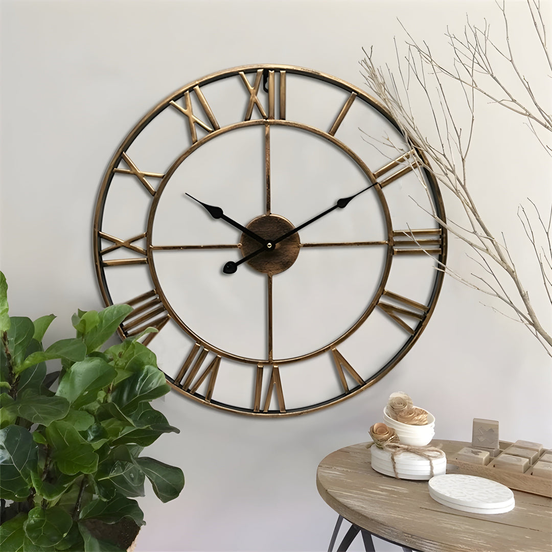 Rzymskie cyfry Żelazna sztuka Zegar wiszący Cichy design