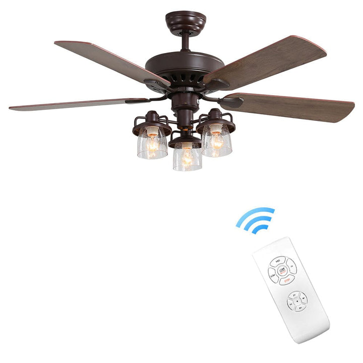 Rustykalny wentylator sufitowy 52 cale z pilotem i 3 lampami LED