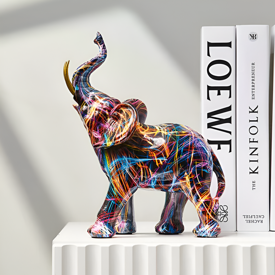VividElephant – Abstrakcyjna, wielokolorowa statua słonia