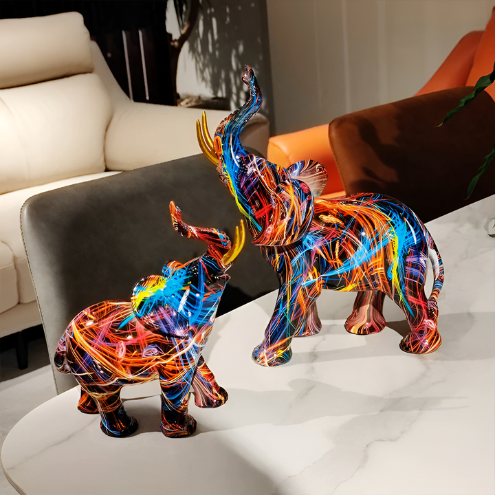 VividElephant – Abstrakcyjna, wielokolorowa statua słonia