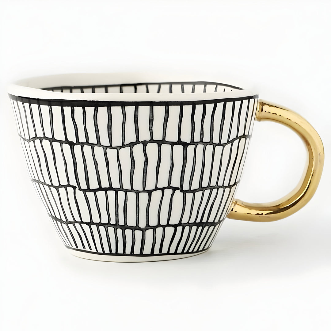 Kubek ceramiczny z geometrycznym wzorem – Stylowy i nowoczesny | Idealny do kawy lub herbaty