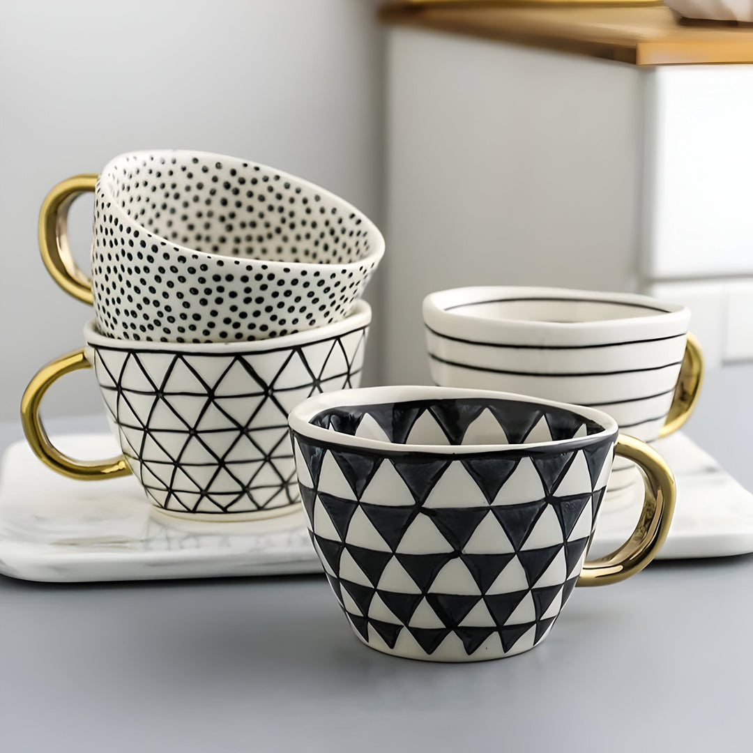 Kubek ceramiczny z geometrycznym wzorem – Stylowy i nowoczesny | Idealny do kawy lub herbaty