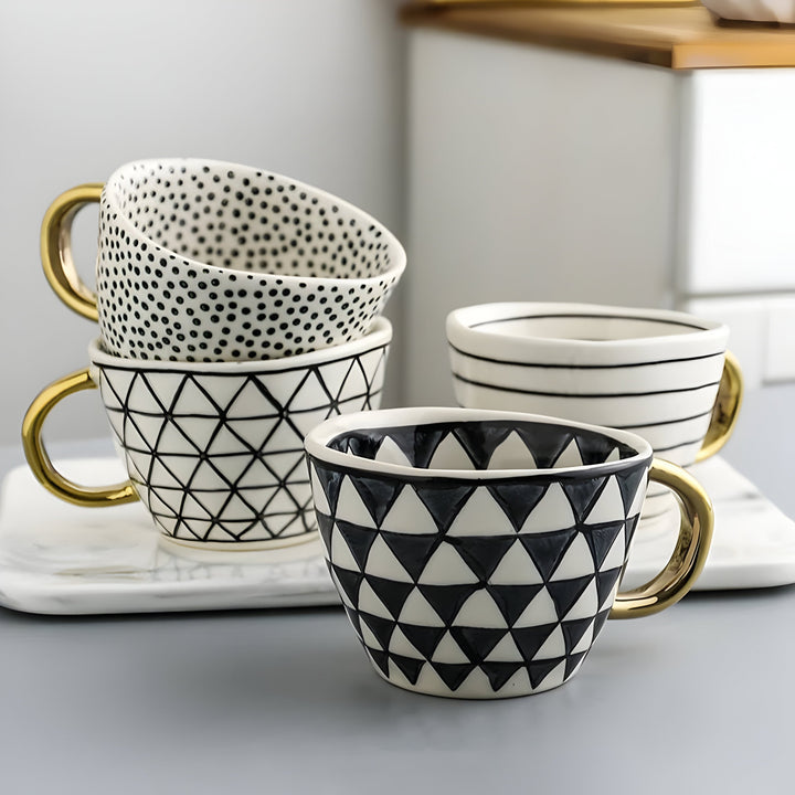 Kubek ceramiczny z geometrycznym wzorem – Stylowy i nowoczesny | Idealny do kawy lub herbaty