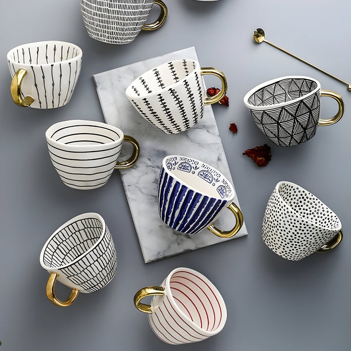 Kubek ceramiczny z geometrycznym wzorem – Stylowy i nowoczesny | Idealny do kawy lub herbaty