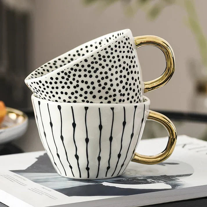 Kubek ceramiczny z geometrycznym wzorem – Stylowy i nowoczesny | Idealny do kawy lub herbaty