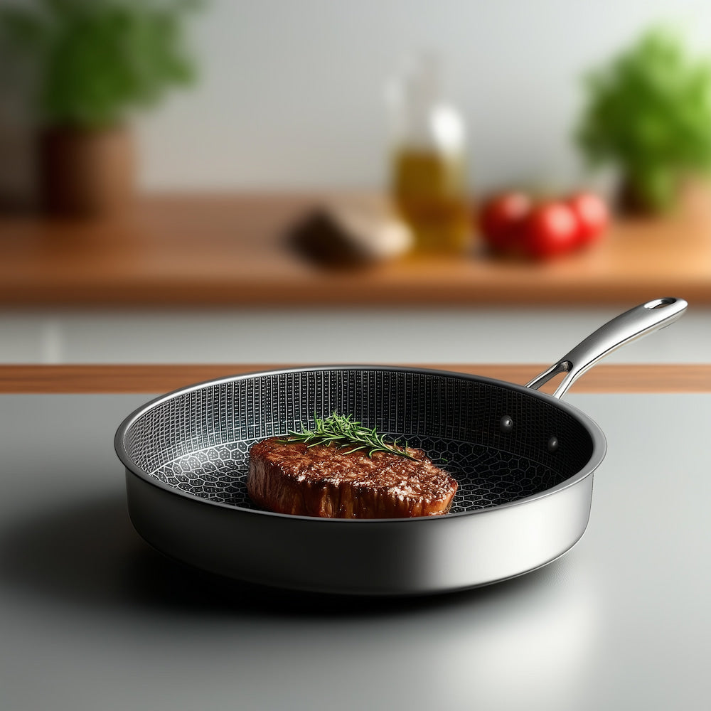 Patelnia Honeycomb Non Stick z Nierdzewnej Stali – Patelnia 3-warstwowa do Indukcji i Wszystkich Płytek