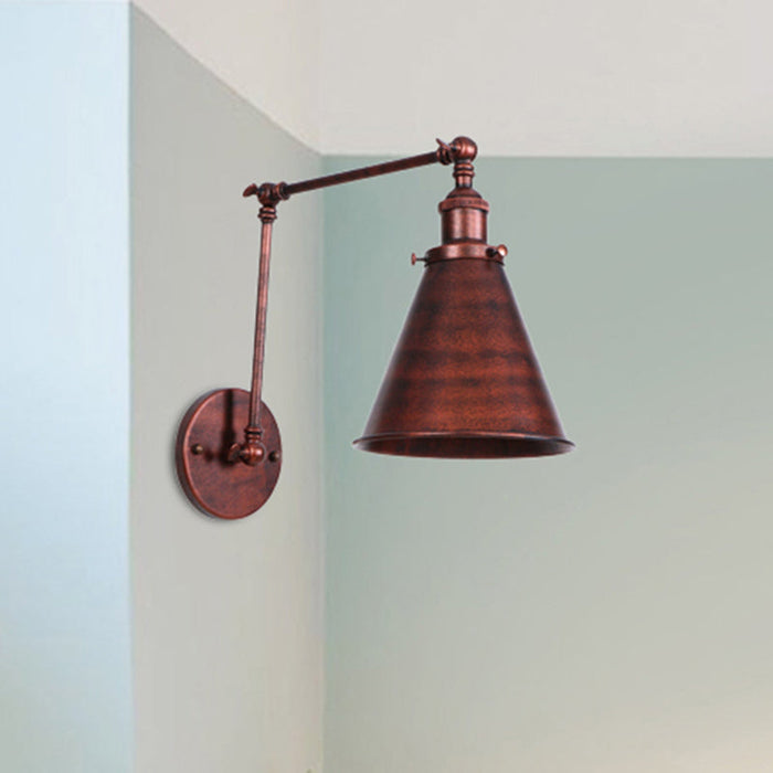 Lampa Ścienna Stożkowa Farmhouse Żelazo Czarna Rdza Sypialnia