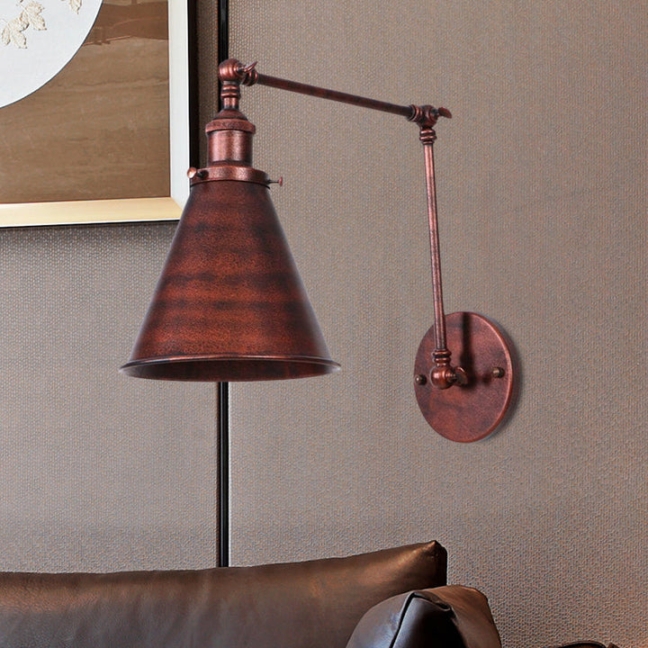 Lampa Ścienna Stożkowa Farmhouse Żelazo Czarna Rdza Sypialnia