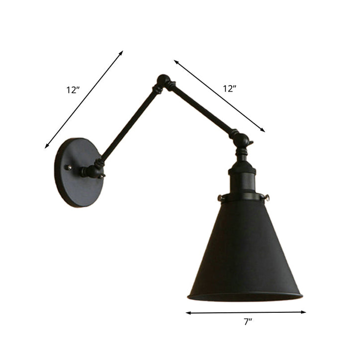 Lampa Ścienna Stożkowa Farmhouse Żelazo Czarna Rdza Sypialnia