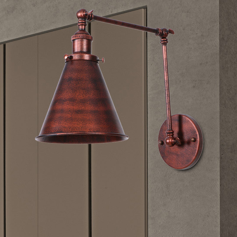 Lampa Ścienna Stożkowa Farmhouse Żelazo Czarna Rdza Sypialnia